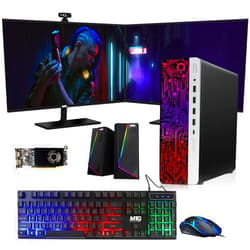 TechMagnet HP G3 Gaming Desktop PC, Intel Core i7 6th Gen, AMD RX 550 Graphics, 32GB RAM, 240GB SSD + 1TB HDD, MTG 24 Inch Dual Monitor, RGB Keyboard Mouse, Speaker, Webcam, Win 10 Pro (Renewed)