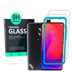 Ibywind Screen Protector For Xiaomi Mi 9T/Redmi K20/K20 Pro,with 2Pcs Tempered Glass,1Pc Camera Lens Protector,1Pc Backing Carbon Fiber Film [Fingerprint Reader,Easy to install]
