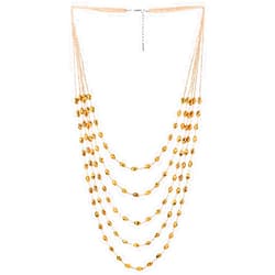 COOLSTEELANDBEYOND Oval Beads Statement Necklace Multi-Strand Long Chains with Crystal Charm Pendant