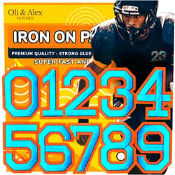 Oli and Alex Iron On Patches 2.4 inch - 10 pcs of Patches Numbers for Clothing - Super Glue - No sew Needed - Embroidery Patch Football Team School University - DIY Number Appliques Blue Color
