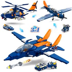 HOGOKIDS 3 in 1 Fighter Jet Plane Building Sets, Military Propeller Aircraft Gunship Building Toys with Vehicle/Rocket Launcher/Speedboat Model Toys, Birthday Gift for Kids, Boys and Girls 10+, 738PCS