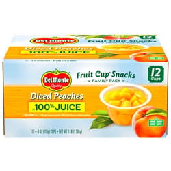 DEL MONTE Diced Peaches FRUIT CUP Snacks in 100% Fruit Juice, 12 Pack, 4 oz