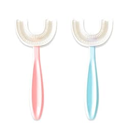 DR. SMITHSONS U Shaped Toothbrush Kids 6-12 Years Old- Two Premium Soft Toothbrushes Come with Travel Case & - Sensory Toothbrush - Rounded Toothbrush Kids Size Head Makes Brushing Fun & Easy - 1 Pink, 1 Blue