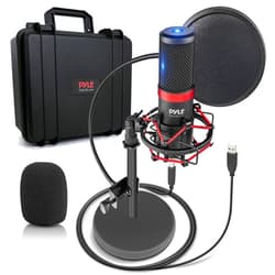 Pyle USB Microphone Podcast Recording Kit - Audio Cardioid Condenser Mic w/Shock Mount Stand & Pop Filter, for Gaming PS4, Streaming, Podcasting, Studio, YouTube, Works w/Windows PC Mac PDMIKT200