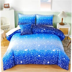 RYNGHIPY 6Pcs Gradient Aqua Blue Navy Ombre Comforter Sets with Sheets Pillowcases, Twin Size Sparkle Glitter Design Comforter Bedding Collections for Kids Boys and Girls