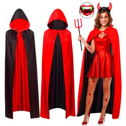 MOVINPE Halloween Cloak Reversible Devil Costume Accessories for Women Reversible Devil Horns Headband Trident Vampire Teeth Glow in Dark Wound Face Gems Horror Tattoo Cosplay Costume Carnival Party