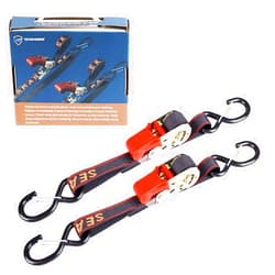 Seamander Boat Trailer Ratchet Straps-Heavy Duty 1 inch x 30 inch Boat Transom Straps for Boat Trailer, Pontoon, Jetboat, Sea Doo, Bass Boat, Sailboat and More Vinyl Coated S-Hooks with Safety Cilps