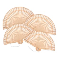 Grevosea Bamboo Folding Fan Set, 4 Pcs Handheld Fans with Sandalwood and Silk, Vintage Wooden Fan for Weddings Parties and DIY Decorations, Chinese and Japanese Style Fans for Cooling and Decor