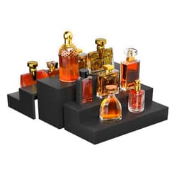 YCBH Perfume Organizer, Cologne Organizer for Men, 3 Tiered Display Shelves with Storage, Bamboo Perfume Stand, Display Risers for Figure, Decoration, Cupcake, Cosmetic 14.6”L X 11”W X 4.5”H(Black)