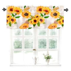 Azvizanmo Sunflower Window Valance Vintage Style Ornament with Flowers Agriculture Nature Botanical Inspiration Farmhouse Curtain Valance for Kitchen Bedroom Bathroom Decor with Rod Pocket, 54