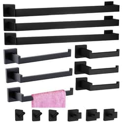 Toptowel 15-Pieces Matte Black Bathroom Accessories Set, Stainless Steel Bathroom Hardware Set, Towel Racks for Bathroom Wall Mounted 24 Inch Bath Towel Bar Set.