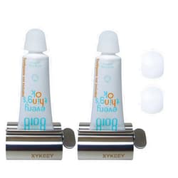 XYKEEY Toothpaste Tube Squeezer - Set of 2 Toothpaste Squeezer Rollers, Metal Toothpaste Tube Wringer Seat Holder Stand (Silver + 2 Caps)