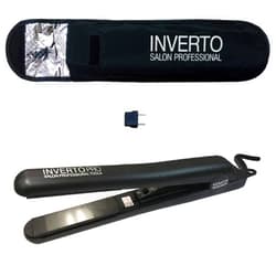 INVERTO PRO Flat Iron Hair Straightener for Travel & Brazilian Keratin Hair Treatment Black High Gloss Professional Grade Ceramic Plates 1