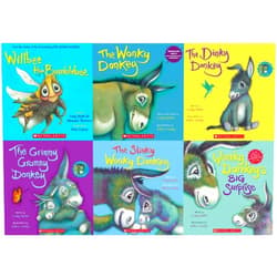 By Craig Smith (Author), Katz Cowley (Illustrator) Wonky Donkey Complete 6 Books Set: The Wonky Donkey, The Dinky Donkey, The Grinny Granny Donkey, Wonky Donkey's Big Surprise, Willbee the Bumblebee, The Stinky Wonky Donkey (Paperback)