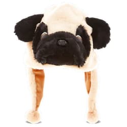 DolliBu Pug Plush Winter Hat - Soft Stuffed Animal Novelty Beanie with Ear Flaps, Cozy Fleece, Funny Pet Costume for Kids, Teens, Adults - One Size