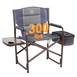 TIMBER RIDGE Lightweight Camping Chair, Portable Laurel Director's Chair with Foldable Side Table, Cooler Bag & Mesh Pocket, Compact Outdoor Folding Lawn Chair, Supports 300lbs, Grey
