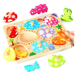 Zeoddler Wooden Puzzles for Toddlers, 8 Pcs Dinosaur Matching Egg Puzzle, Montessori Toys for Boy Girl Easter Birthday Gifts, Preschool Learning Activities & Educational Toys for Boys, Girls