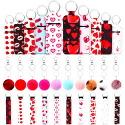 Junkin 40 Pcs Lipstick Holder Keychain Lip Holder Keychain Clip on Lipstick Pouch Fluffy Ball Keychain with Keyring