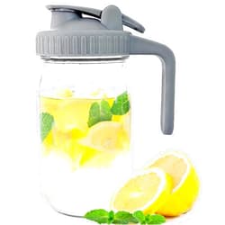 Skykoo Mason Jar Pitcher with Lid & Spout, Wide Mouth, 1 Quart (32 oz) Ice Tea Brewing Pitcher w/Brush