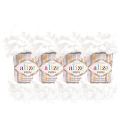 Alize 4 skn/Ball Alize Puffy Baby Big Loop Blanket Yarn 100% Micropolyester Soft Yarn 400gr 39.3 yds (55-White)
