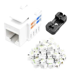 iwillink 50-Pack Cat6 Keystone Jack and Punch-Down Stand, RJ45 Ethernet Keystone Jack Set, 90-Degree UTP Modular Punch Down Keystone Jack Adapter, White