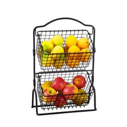 Gourmet Basics by Mikasa Mikasa Gourmet Basics Grid 2-Tier Fruit and Vegetable Storage Cart, Handcrafted Carbon Steel Basket, 17.25-Inch Open-Wire Basket Storage for Produce - Kitchen, Countertop, Pantry Basket