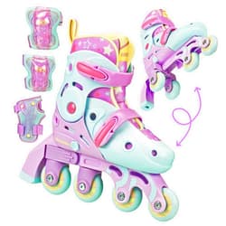 Roller Derby Switch Skates for Beginners, 2 in 1 Adjustable Skates Convert from Learn Mode to Inline Skates for Toddlers, Kids