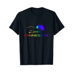 Minnesota North Woods Lake Country Designs Minnesota - Rainbow Themed Loon and Trees in Moonlight T-Shirt