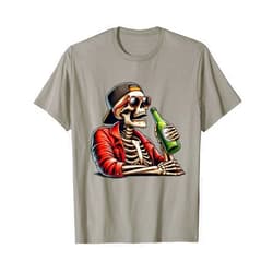 Funny Beer Drinking Skeleton Halloween Beer Lovers Skeleton Beer Drinking Sunglasses Funny Halloween Beer Lover T-Shirt