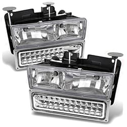 AKKON - For Chevy GMC C/K Pickup Truck Suburban Tahoe Glass Lens Headlights + LED Bumper Signal Lamps set