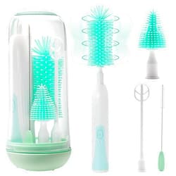 Sparkleing Electric Bottle Brush Cleaner, Rechargable Electric Baby Bottle Brush for Travel, Waterproof Electric Bottle Cleaner Set with Nipple & Straw Brush, Perfect Essentials Gift for Mom After Birth, Green