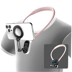 SEANCHEER H-01 Magnetic Phone Neck Holder Mount POV Vlog Hands Free (Not a Phone Holder for Gaming or Reading) with Magnetizer Ring Video Recording for iPhone Android Phone Go Pro Action Camera（Pink）