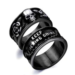 ELFASIO Vintage Gothic Skull Rings for Men Women, Stainless Steel Black Onyx Poker Ring Band Silver Skeleton Cocktail Party Biker Ring
