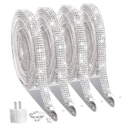 EANLOLY 4 Rolls Self Adhesive Crystal Rhinestone Ribbon Diamond Bling Tape with 2 mm Rhinestones Strips Sticker for Arts Crafts Wedding Birthday Party DIY Event Car Phone Decoration (Silver)