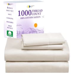 California Design Den 1000 Thread Count King Size Sheets Set, Winner Architectural Digest Best Sheet, 4 Pc Luxury 100% Cotton Sateen Bed Sheets, Softer Than Egyptian Cotton (Beige)