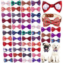 Reginary 50 Pieces Dog Bow Ties Pet Dog Collar Bow Puppy Dog Collar Attachment Bows with Rubber Bands for Small Medium Dogs Pet Grooming Charms Accessories Wedding Birthday Occasion (Plaid Style)