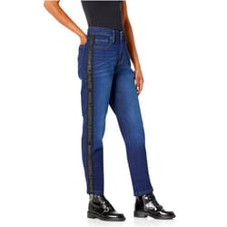 KARL LAGERFELD Women's Straight Leg Logo Taping Mid Rise Jean