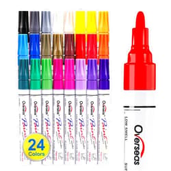 Overseas Paint Marker Pens - 24 Colors Permanent Oil Based Paint Markers, Medium Tip, Quick Dry and Waterproof Assorted Color Paint Pen for Metal, Wood, Plastic, Stone, Mugs, Canvas, Glass, Art Craft