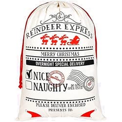 Posh Soiree Canvas Santa Sacks Reindeer Express - Personalized Gift Bags for Kids - Eco-friendly Cotton - 19” x 27” (Beige)