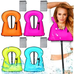Wettarn 4 Pcs Snorkel Vest Adults Portable Inflatable Swim Vest Buoyancy Aid Swim Jackets with Portable Storage Bag for Adult Youth Kids Snorkeling Swimming Diving Safety, Green, Orange, Blue, Pink