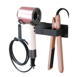UEMUSI Hair Dryer Holder Wall Mounted, Hair Tool Organizer Wall Mount for Bathroom, Stainless Steel Hair Dryer Holder, Blow Dryer Holder Adhesive/Drilling Hair Dryer and Straightener Holder Black UEMUSI