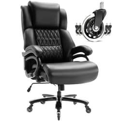 YORICK Big and Tall 400lbs Office Chair - Adjustable Lumbar Support Quiet Rubber Wheels Heavy Duty Metal Base, High Back Large Executive Computer Desk, Thick Padded Ergonomic Design for Back Pain (Black)