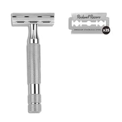 Rockwell Razors 6C White Chrome Double-Edge Safety Razor with 6 Adjustable Shave Settings and 25 Blades