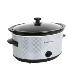 West Bend Slow Cooker 6-Quart Manual Crockery Style with Dishwasher Safe Oval Ceramic Crockpot and Glass Lid Two Temperature Settings Plus Keep Warm, 330-Watts, Silver