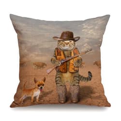 TSSOHU Funny Cat Pillow Cover Cowboy Cat and His Dog Decorative Pillow Covers Square Pillowcase Cushion Covers 18x18 Inches
