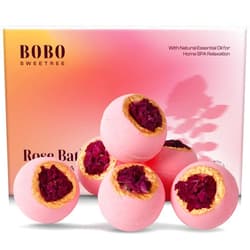 BoboSweeTree Bath Bombs for Women, Gift Set of 6 Fizzies Luxury Large Size with Real Flowers and Natural Organic Essential Oil, Self Care Gifts for Women, Mon, Daughter, Girlfriend, Kids,Pack of 6 (Rose)