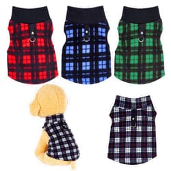 Rbenxia 4 Pieces Buffalo Plaid Dog Sweaters with Leash Ring Soft Fleece Vest Dog Pullover Warm Jacket Pet Dog Clothes Winter Dog Outfits for Small Puppy Cat Pets (X-Small)