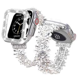 VIIVY VIYIV Bling Band and Case Compatible with Apple Watch Ultra 2/Ultra Band 49mm 45mm 44mm 42mm 41mm 40mm 38mm, Women Dressy Diamond Link Bracelet with Rhinestone Bumper Cover for iWatch SE 2/SE Series 9/8/7/6/5/4/3/2/1