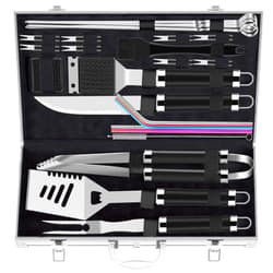 ROMANTICIST 25pcs Extra Thick Stainless Steel Grill Tool Set for Men, Heavy Duty Grilling Accessories Kit for Backyard, BBQ Utensils Gift Set with Spatula,Tongs in Aluminum Case for Birthday Black