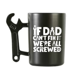 Onebttl Coffee Mug With Wrench Spanner Handle - Dad Gifts From Daughter and Son, 13.5oz Funny Ceramic Mug for Father's Birthday, Father's Day, Christmas - Dad Can Fix